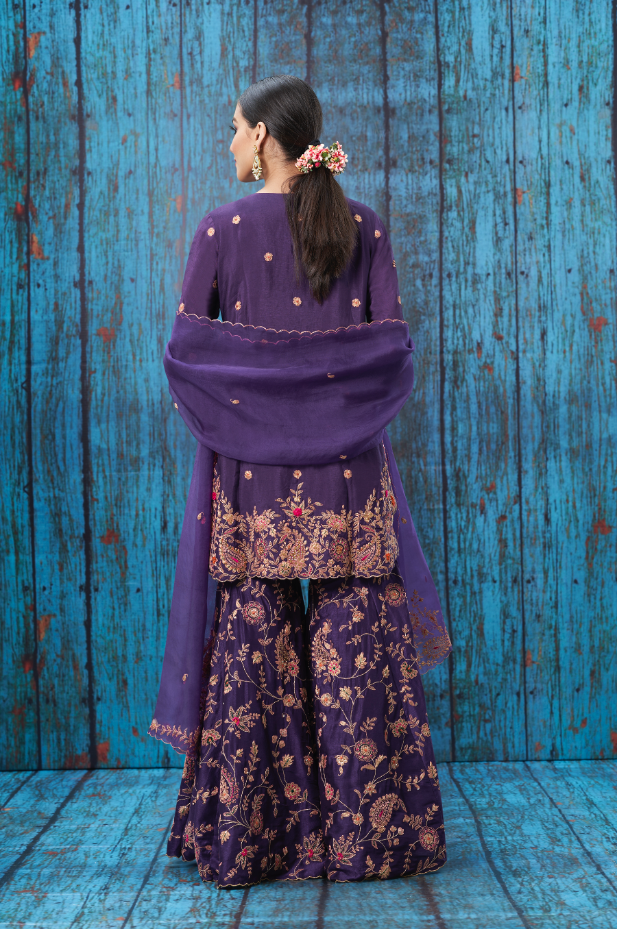 Purple Kairi Buta Full Jaal Sharara Set
