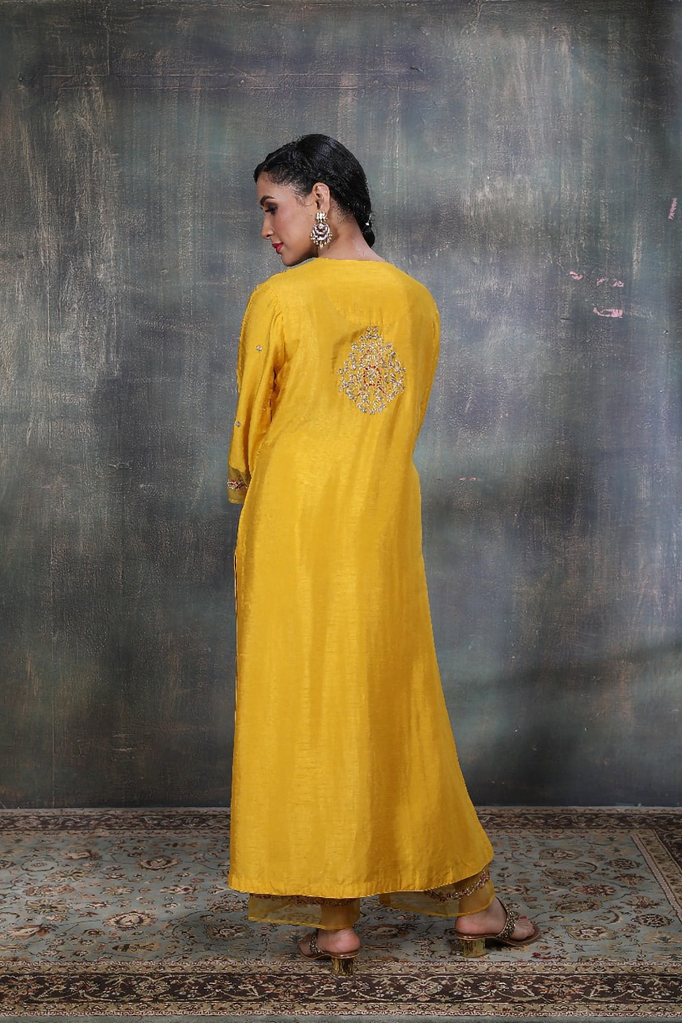 Mustard Leaf Jaal Chunnat Kurta Set