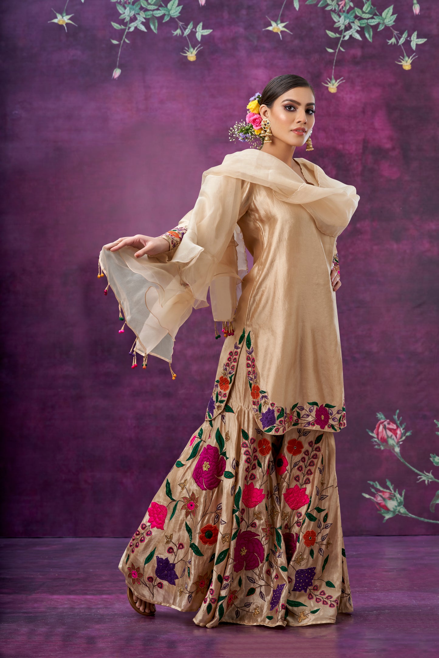 Ivory Floral Applique Sharara Set
