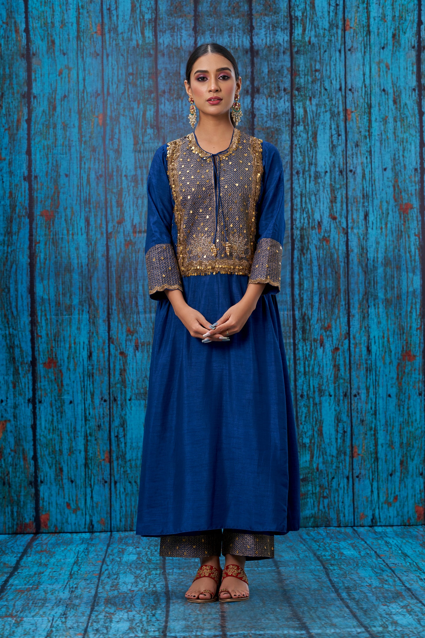 Blue Lotus Yoke Heavy Neck Kurta Set