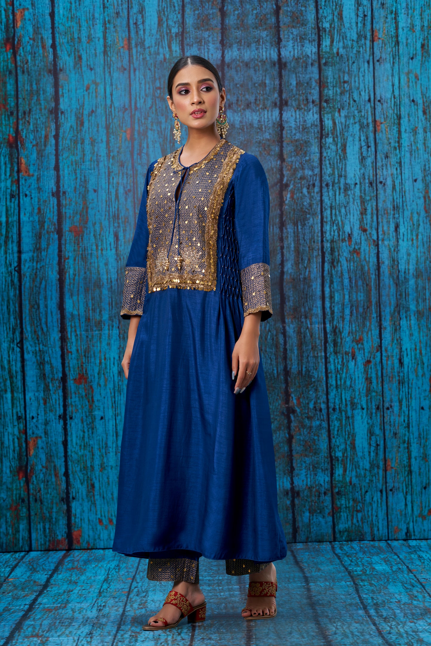 Blue Lotus Yoke Heavy Neck Kurta Set