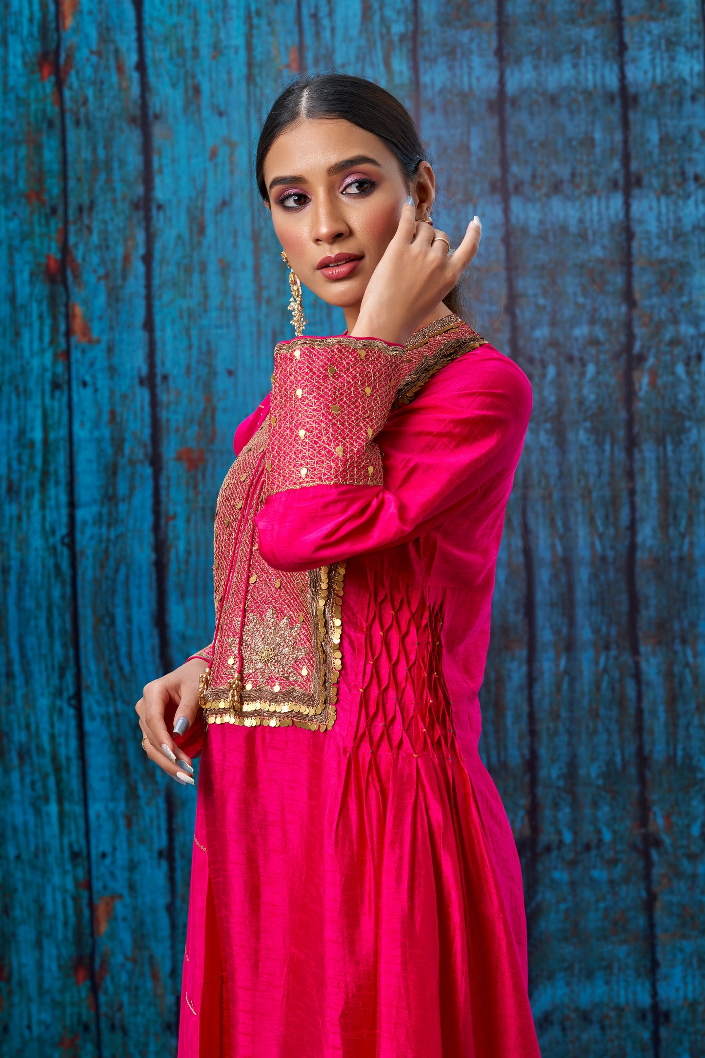 Pink Lotus Yoke Heavy Neck Kurta Set