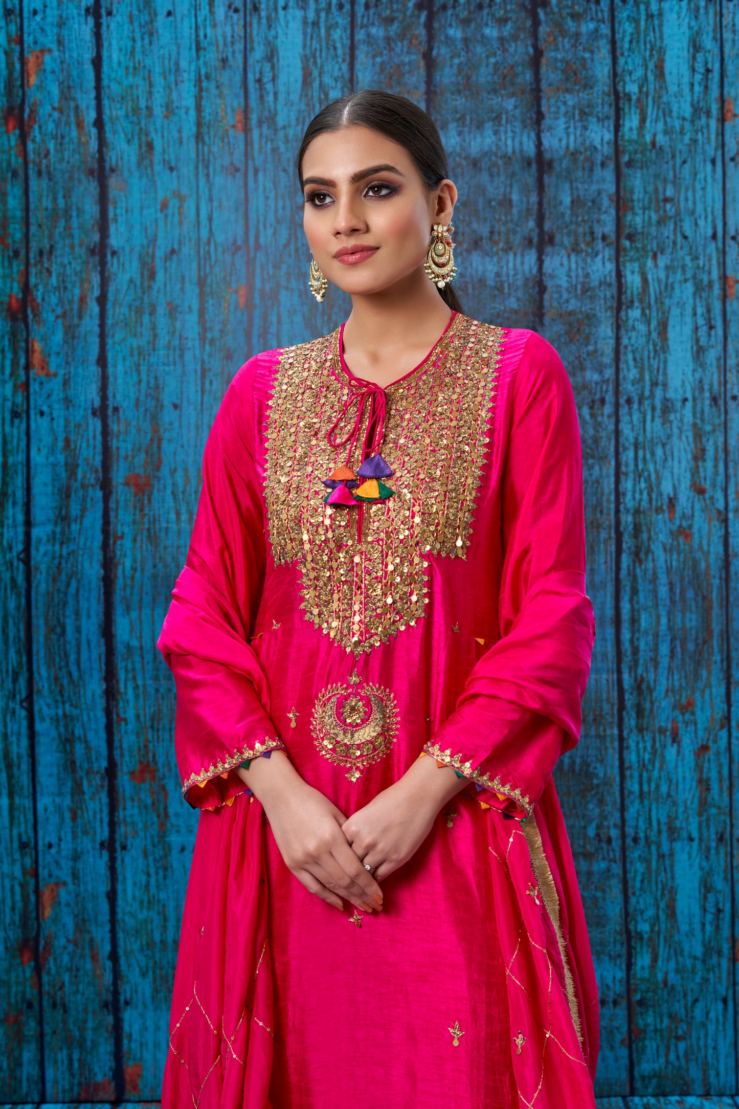 Pink Heavy Tikki Neck Kurta Set