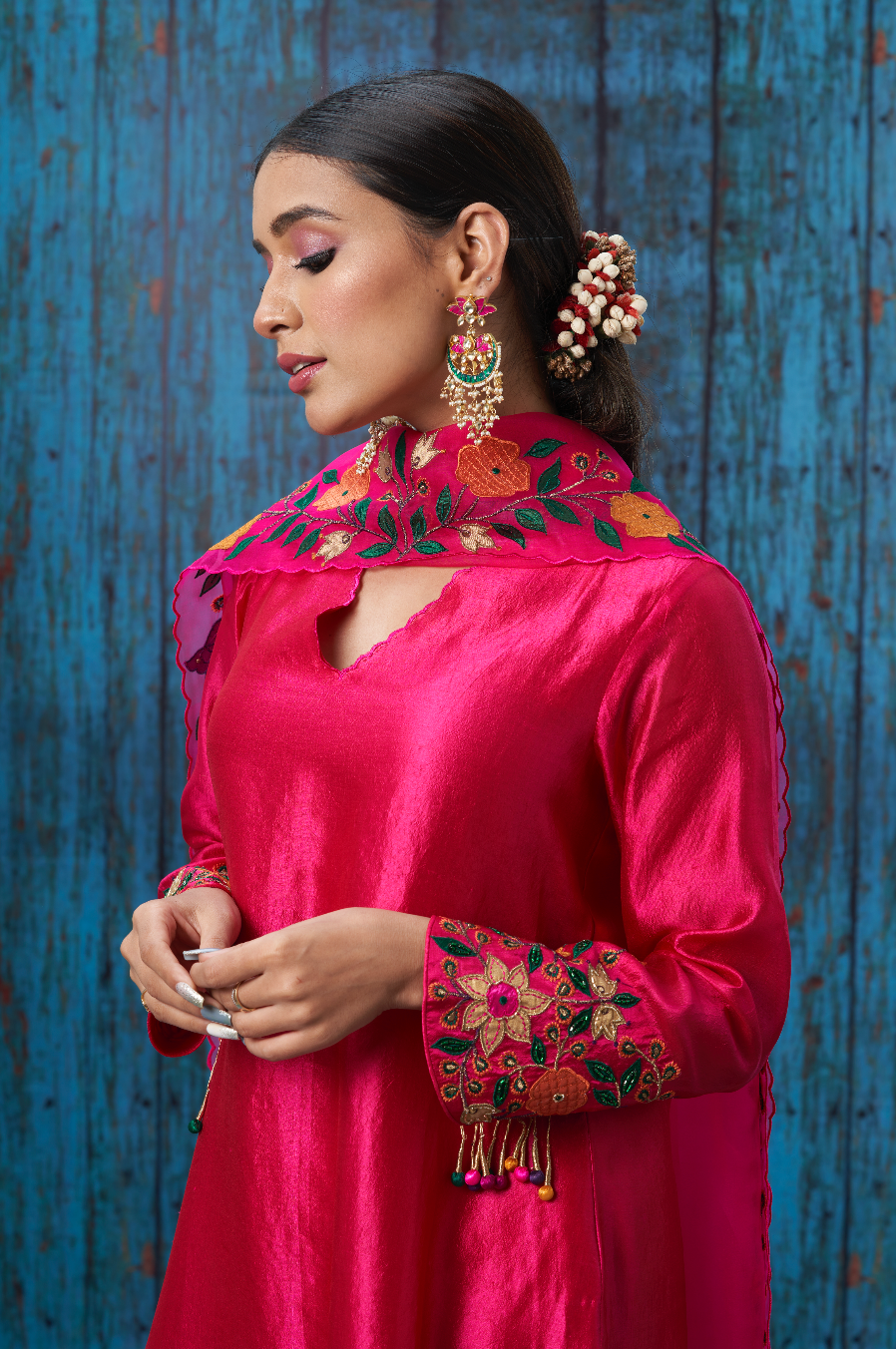 Pink Floral Applique Sharara Set