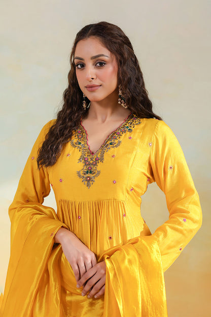 Yellow Multicolor Zardozi Frockstyle
