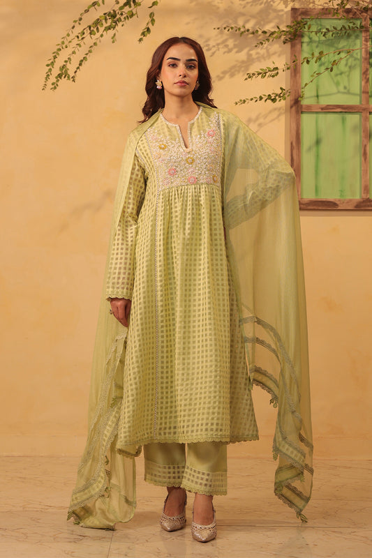 Vaayu Green Jacket Style Kurta Set