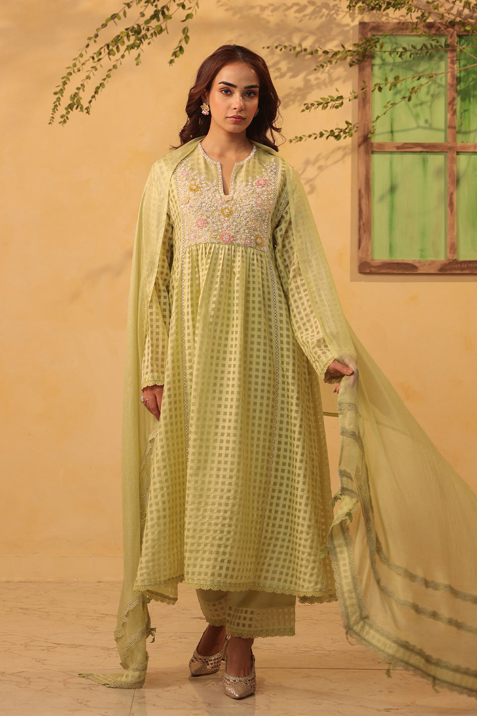 Vaayu Green Jacket Style Kurta Set