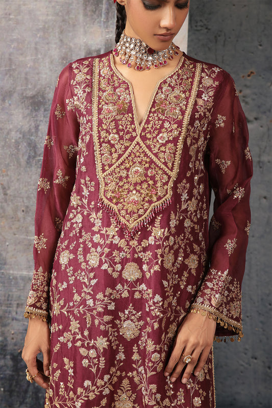 Zar:Rang Wine Long Jaal Kurta Set