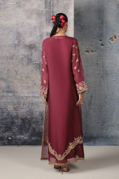 Zar:Rang Wine Long Jaal Kurta Set