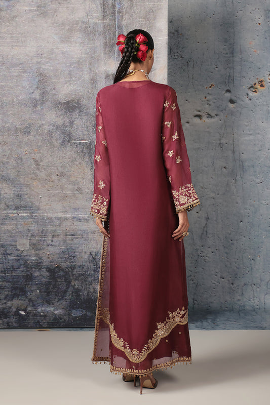 Zar:Rang Wine Long Jaal Kurta Set