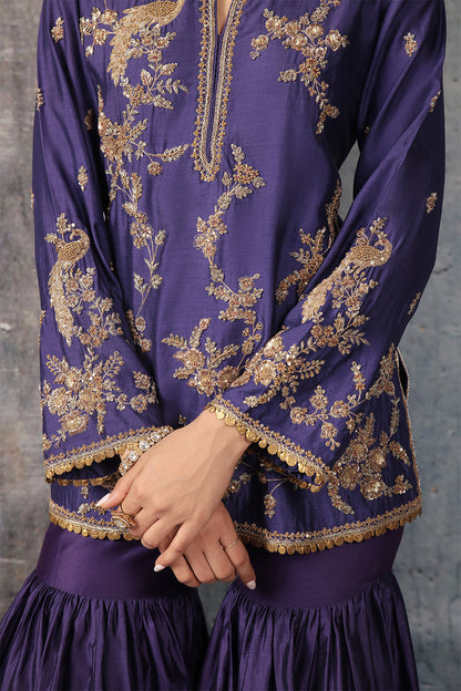 Zar:Rang Purple Jaal Sharara Set