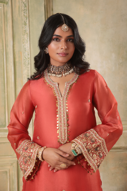 Zar:Rang Orange Short Kurta Set