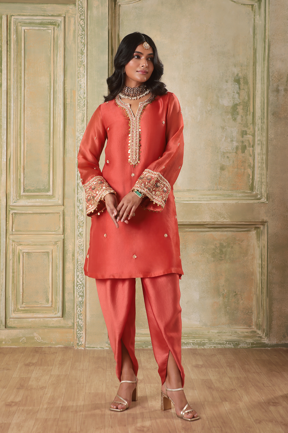 Zar:Rang Orange Short Kurta Set