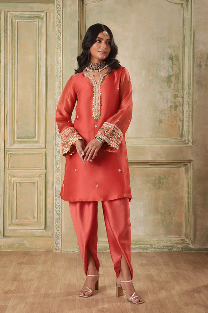Zar:Rang Orange Short Kurta Set