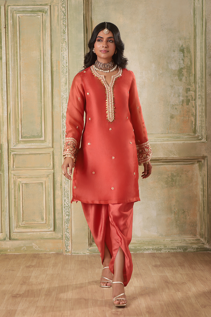 Zar:Rang Orange Short Kurta Set
