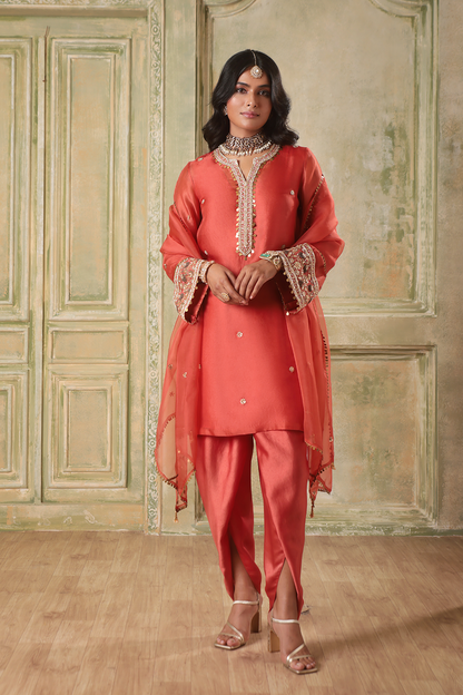 Zar:Rang Orange Short Kurta Set
