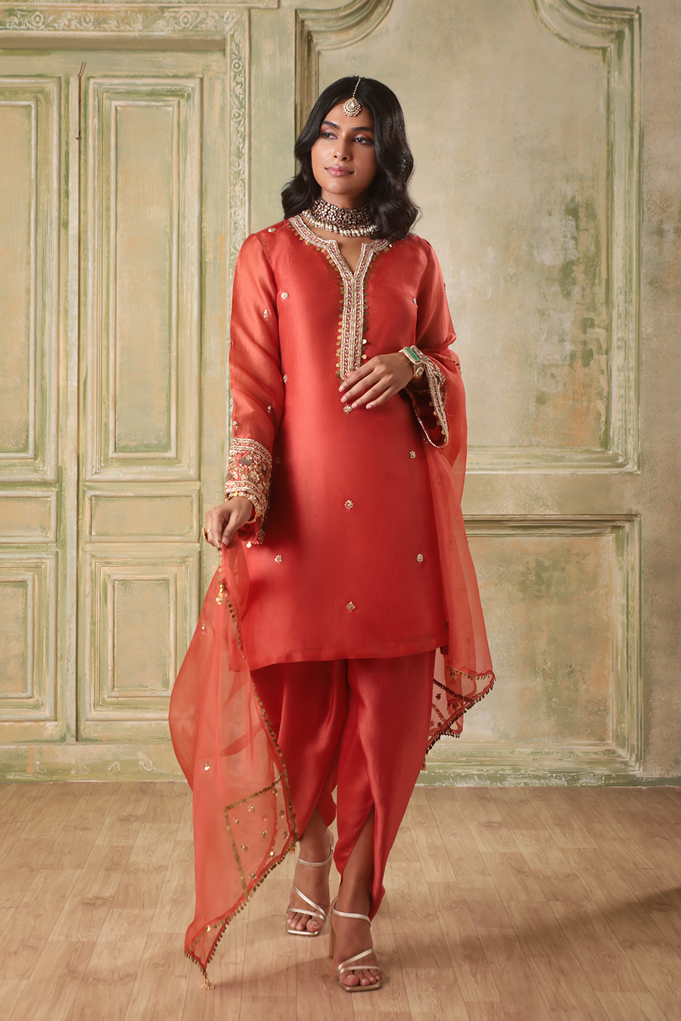 Zar:Rang Orange Short Kurta Set