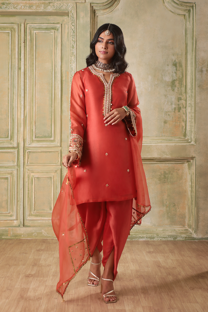 Zar:Rang Orange Short Kurta Set