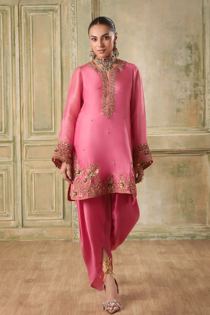 Zar:Rang Pink Heavy Short Kurta Set