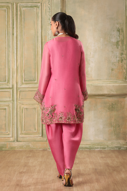 Zar:Rang Pink Heavy Short Kurta Set