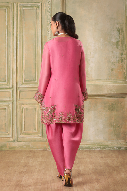 Zar:Rang Pink Heavy Short Kurta Set