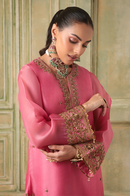 Zar:Rang Pink Heavy Short Kurta Set