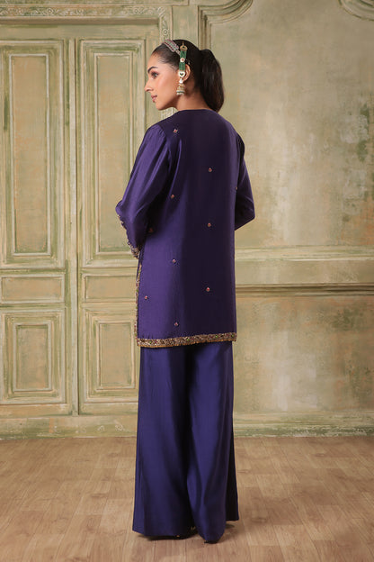 Zar:Rang Purple Short Jaal Kurta Set