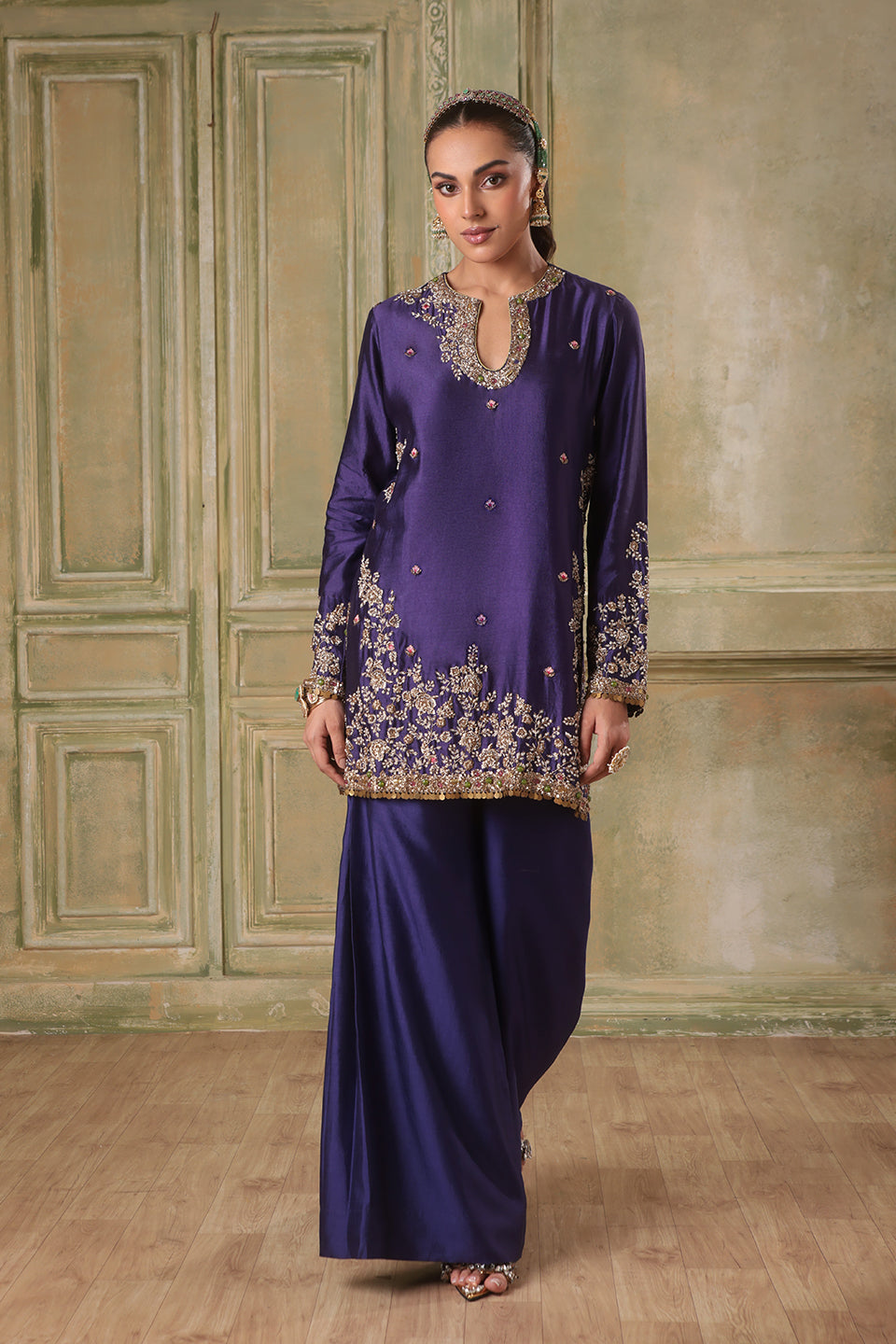 Zar:Rang Purple Short Jaal Kurta Set
