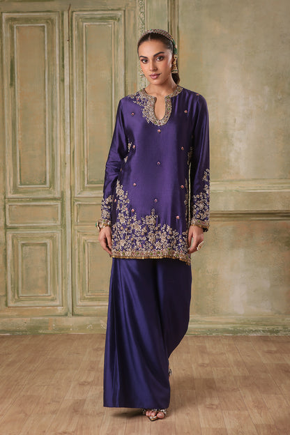 Zar:Rang Purple Short Jaal Kurta Set