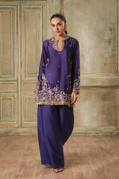 Zar:Rang Purple Short Jaal Kurta Set