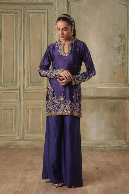 Zar:Rang Purple Short Jaal Kurta Set