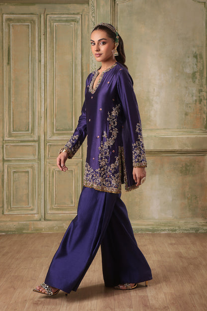 Zar:Rang Purple Short Jaal Kurta Set