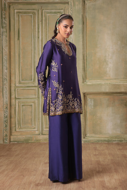 Zar:Rang Purple Short Jaal Kurta Set