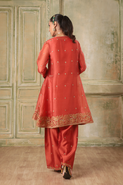 Zar:Rang Orange Short Pheran Kurta Set
