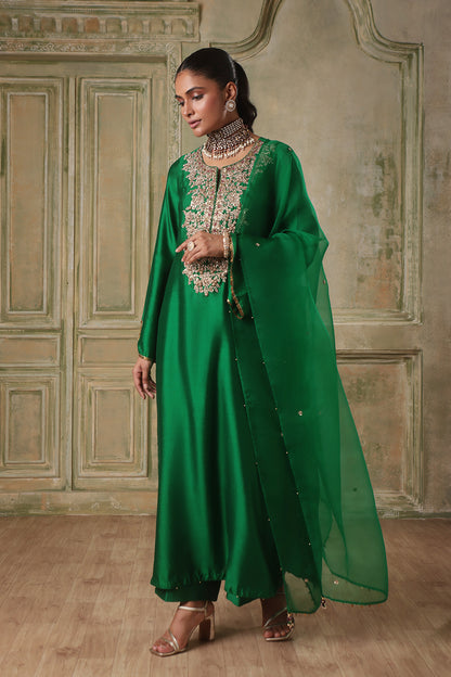 Zar:Rang Green Heavy Neck Kurta Set