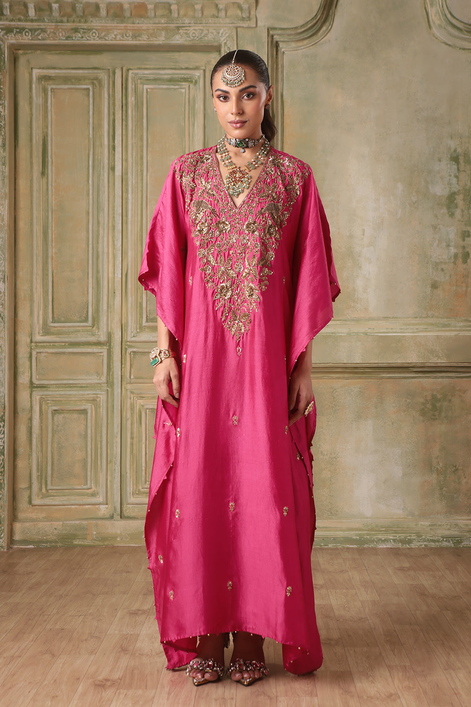 Zar:Rang Pink Kaftan Set