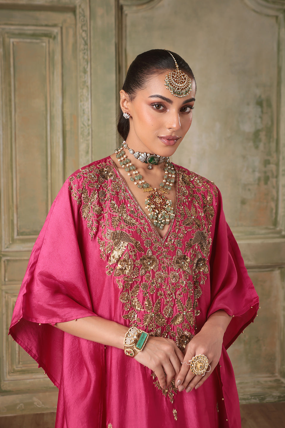 Zar:Rang Pink Kaftan Set