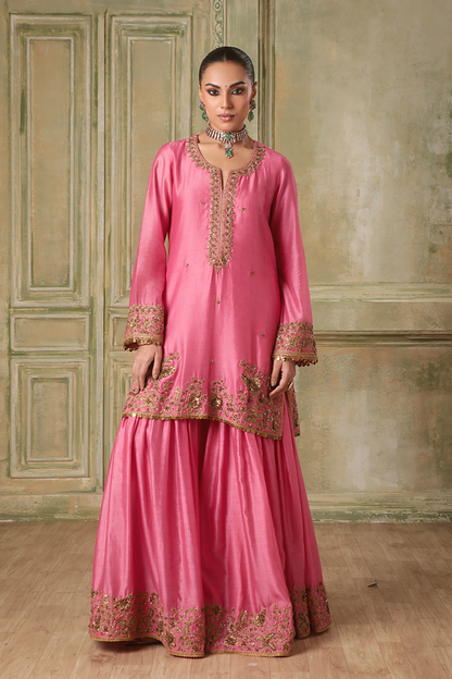 Zar:Rang Pink Heavy Sharara Set