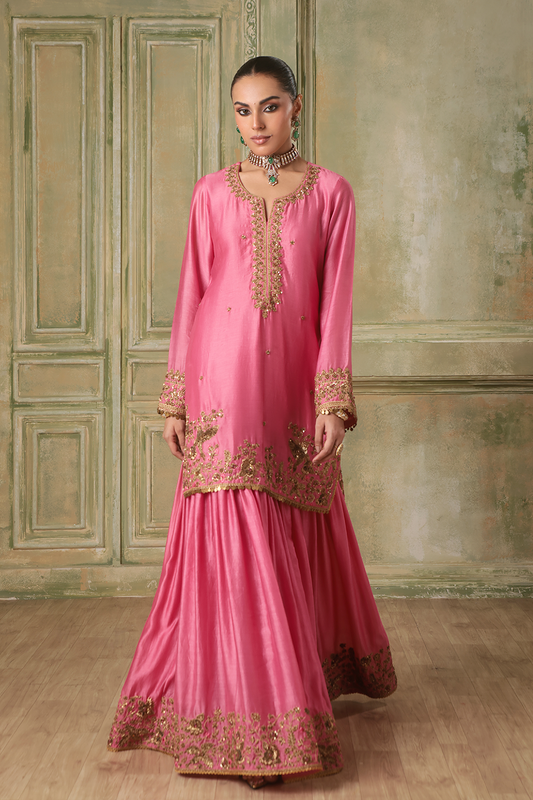 Zar:Rang Pink Heavy Sharara Set