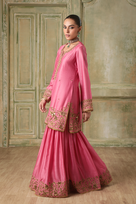 Zar:Rang Pink Heavy Sharara Set
