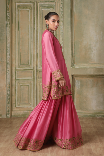 Zar:Rang Pink Heavy Sharara Set