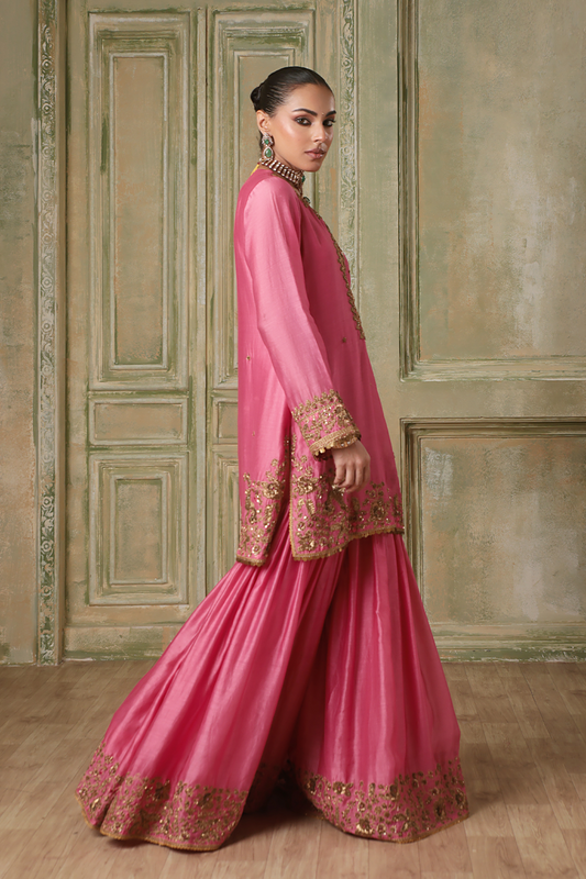 Zar:Rang Pink Heavy Sharara Set