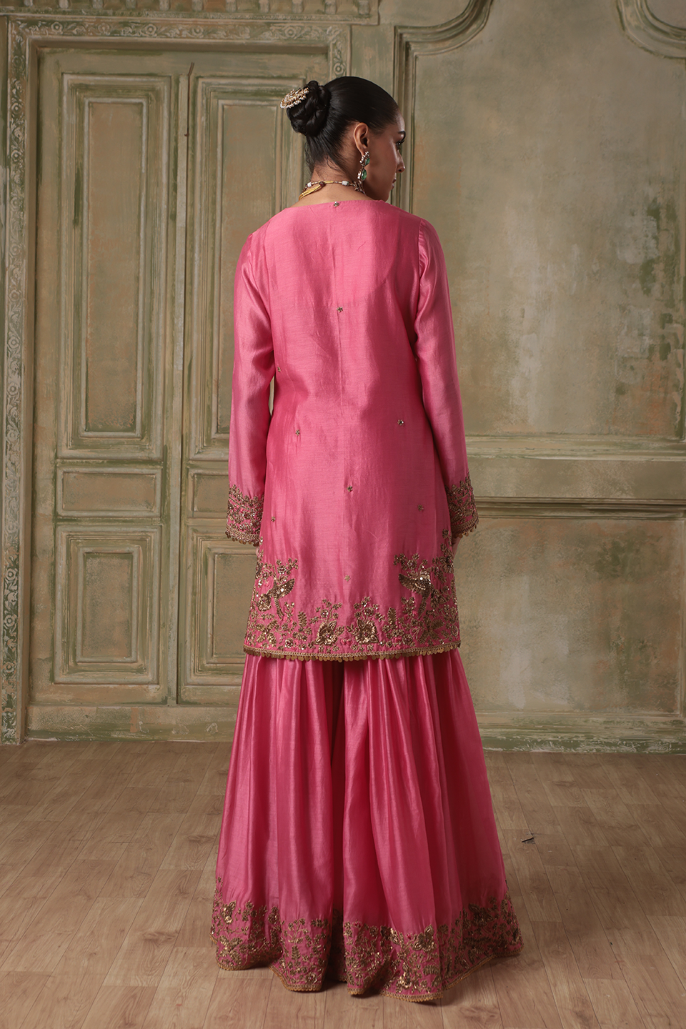Zar:Rang Pink Heavy Sharara Set