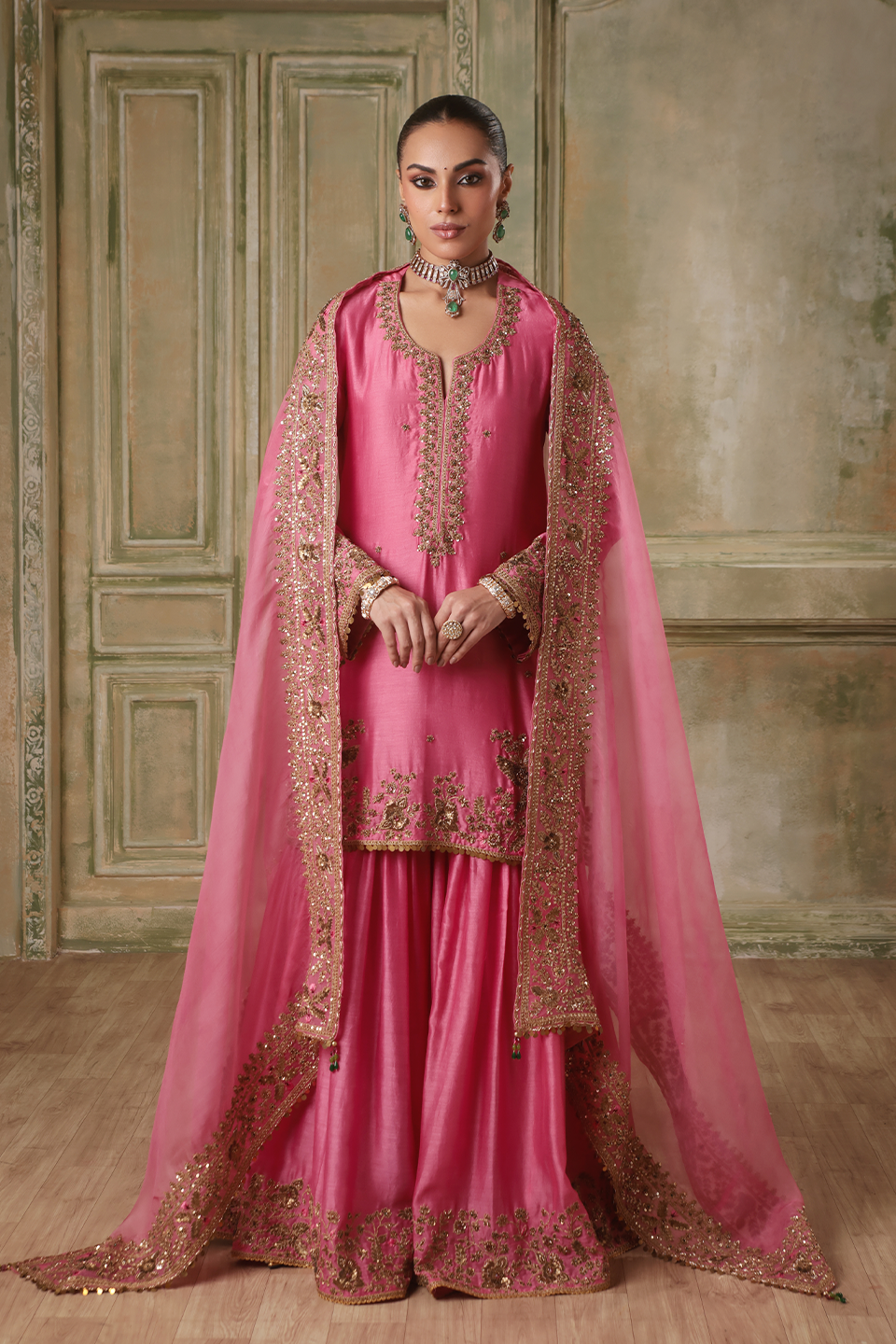Zar:Rang Pink Heavy Sharara Set