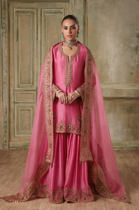 Zar:Rang Pink Heavy Sharara Set