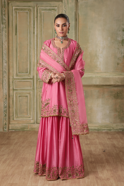 Zar:Rang Pink Heavy Sharara Set