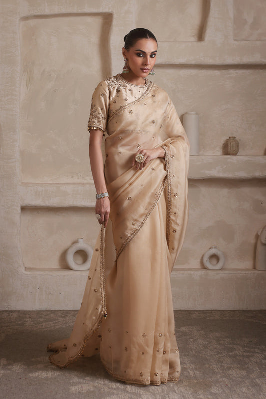 Zar:Rang Ivory Buti Saree set