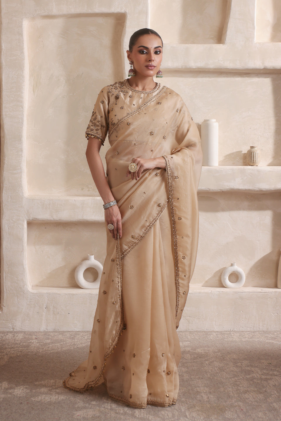 Zar:Rang Ivory Buti Saree set