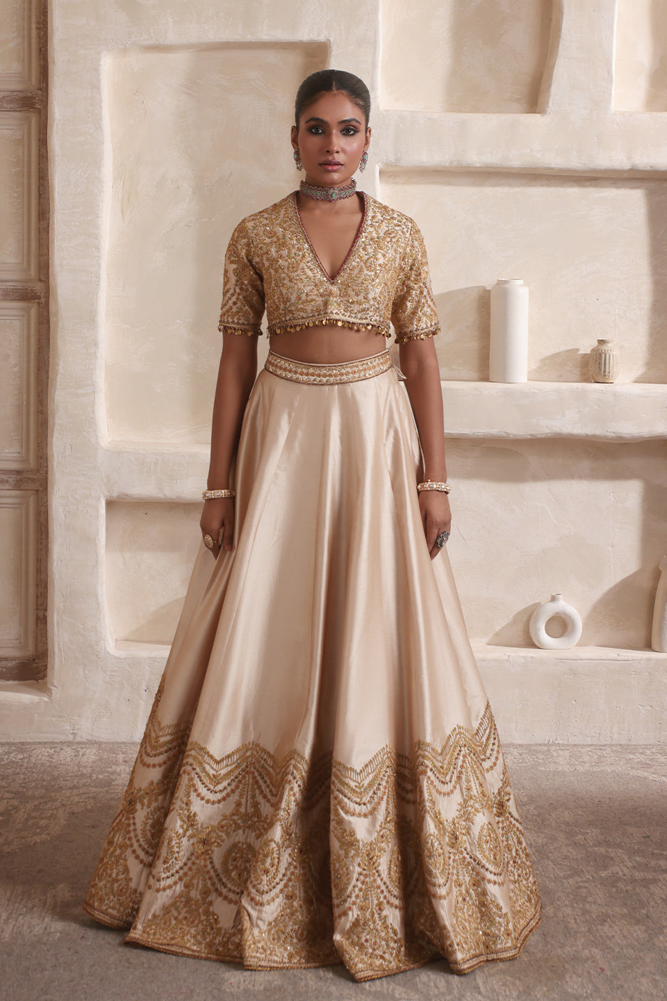 Zar:Rang Ivory Scallop Lehenga Set