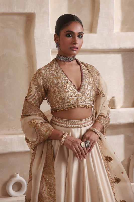 Zar:Rang Ivory Scallop Lehenga Set